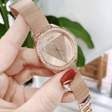 Buy Shop Guess Tri Glitz Quartz Diamonds Rose Gold Dial Rose Gold Mesh Bracelet Watch For Women - W1142L4 USA Online
