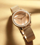 Buy Shop Guess Tri Glitz Quartz Diamonds Rose Gold Dial Rose Gold Mesh Bracelet Watch For Women - W1142L4 USA Online