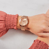 Buy Shop Guess Tri Glitz Quartz Diamonds Rose Gold Dial Rose Gold Mesh Bracelet Watch For Women - W1142L4 USA Online