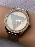 Buy Shop Guess Tri Glitz Quartz Diamonds Rose Gold Dial Rose Gold Mesh Bracelet Watch For Women - W1142L4 USA Online