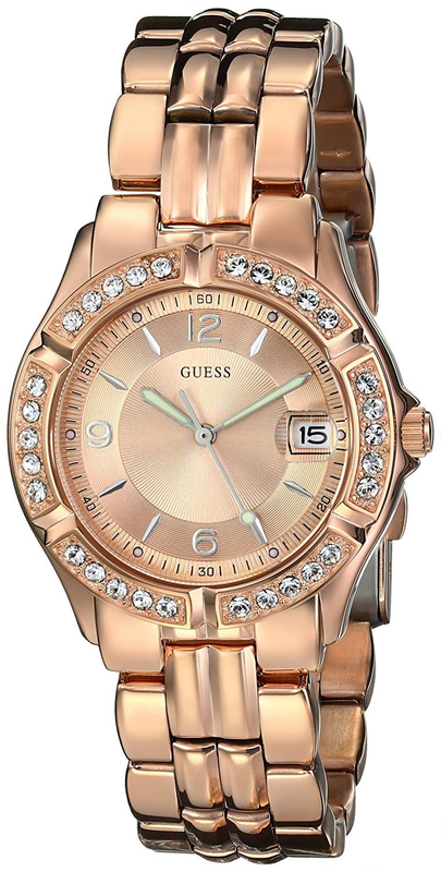Buy Shop Guess Crystal Diamonds Rose Gold Dial Rose Gold Steel Strap Watch For Women - W11069L1 USA Online