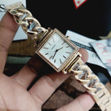 Buy Shop Guess Vanity Diamonds Silver Dial Gold Steel Strap Watch for Women - W1030L4 USA Online