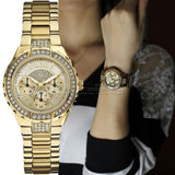Buy Shop Guess Viva Diamonds Gold Dial Gold Steel Strap Watch for Women - W0111L2 USA Online