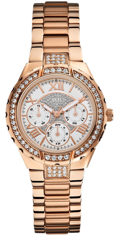 Buy Shop Guess Viva Diamonds White Dial Rose Gold Steel Strap Watch for Women - W0111L3 USA Online