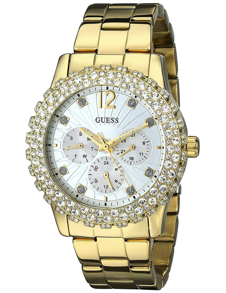 Buy Shop Guess Dazzler Diamonds Silver Dial Gold Steel Strap Watch for Women - W0335L2 USA Online