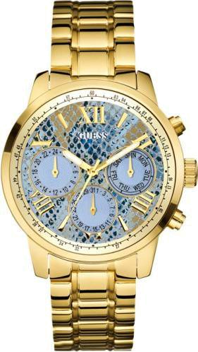 Buy Shop Guess Mini Sunrise Quartz Blue Dial Gold Steel Strap Watch For Women - W0448L6 USA Online