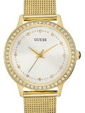 Guess Chelsea Crystals Mother of Pearl White Dial Gold Mesh Bracelet Watch For Women - W0647L7