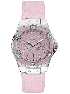 Buy Shop Guess Limelight Quartz Diamonds Pink Dial Pink Denim Strap Watch For Women - W0775l15 USA Online