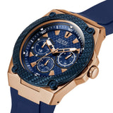 Guess Legacy Chronograph Blue Dial Blue Rubber Strap Watch For Men - W1049G9