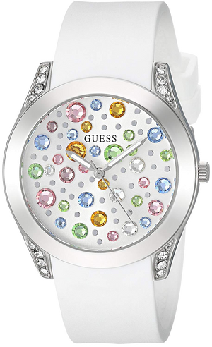 Buy Shop Guess Wanderlust Crystals Silver Dial White Rubber Strap Watch for Women - W1059L1 USA Online