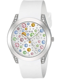 Buy Shop Guess Wanderlust Crystals Silver Dial White Rubber Strap Watch for Women - W1059L1 USA Online