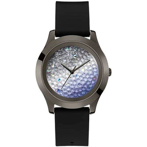 Buy Shop Guess Crush Crystals Silver Dial Black Rubber Strap Watch for Women - W1223L4 USA Online