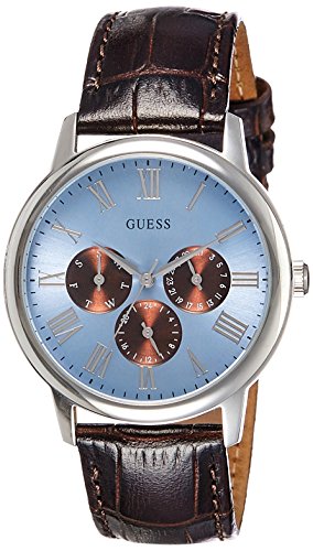 Buy Shop Guess Wafer Analog Blue Dial Brown Leather Strap Watch For Men - W0496G2 USA Online