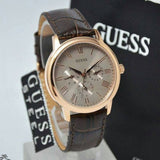 Buy Shop Guess Wafer Quartz Beige Dial Brown Leather Strap Watch For Men - W0496G1 USA Online
