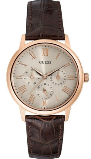 Buy Shop Guess Wafer Quartz Beige Dial Brown Leather Strap Watch For Men - W0496G1 USA Online