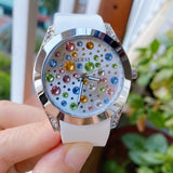 Buy Shop Guess Wanderlust Crystals Silver Dial White Rubber Strap Watch for Women - W1059L1 USA Online