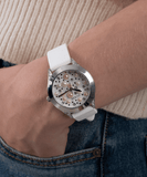 Buy Shop Guess Wanderlust Crystals Silver Dial White Rubber Strap Watch for Women - W1059L1 USA Online