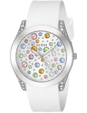 Buy Shop Guess Wanderlust Crystals Silver Dial White Rubber Strap Watch for Women - W1059L1 USA Online
