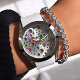 Buy Shop Guess Wanderlust Crystals Silver Dial White Rubber Strap Watch For Women - W1059L3 USA Online