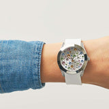 Buy Shop Guess Wanderlust Crystals Silver Dial White Rubber Strap Watch For Women - W1059L3 USA Online
