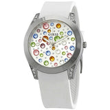 Buy Shop Guess Wanderlust Crystals Silver Dial White Rubber Strap Watch For Women - W1059L3 USA Online