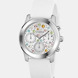 Buy Shop Guess Wanderlust Crystals Silver Dial White Rubber Strap Watch For Women - W1059L3 USA Online