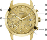 Guess Atlas Chronograph Gold Dial Gold Steel Strap Watch For Men - W0668G4