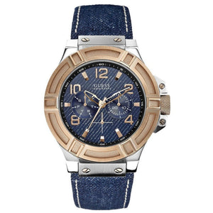 Buy Shop Guess Rigor Analog Blue Dial Blue Denim Strap Watch For Men - W0040G6 USA Online