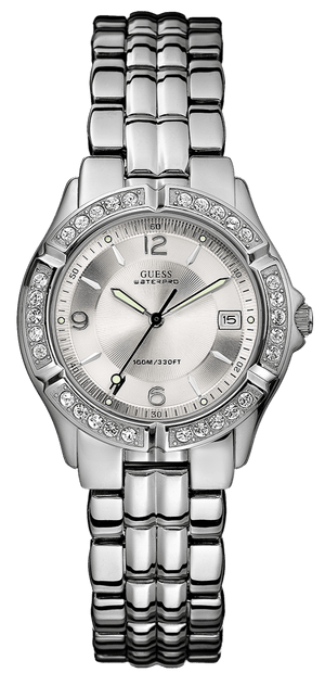 Buy Shop Guess Water Pro Diamonds Silver Dial Silver Steel Strap Watch For Women - G75511M USA Online