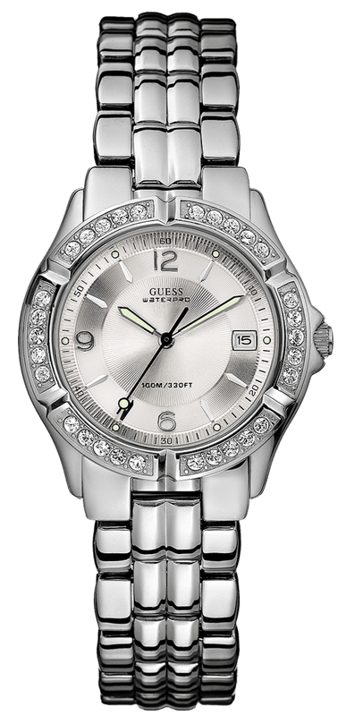 Buy Shop Guess Water Pro Diamonds Silver Dial Silver Steel Strap Watch For Women - G75511M USA Online