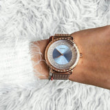 Buy Shop Guess Willow Crystal Blue Dial Rose Gold Mesh Bracelet Watch For Women - W0836L1 USA Online