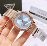 Buy Shop Guess Willow Crystal Blue Dial Rose Gold Mesh Bracelet Watch For Women - W0836L1 USA Online