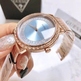 Buy Shop Guess Willow Crystal Blue Dial Rose Gold Mesh Bracelet Watch For Women - W0836L1 USA Online