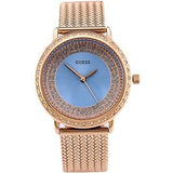 Buy Shop Guess Willow Crystal Blue Dial Rose Gold Mesh Bracelet Watch For Women - W0836L1 USA Online