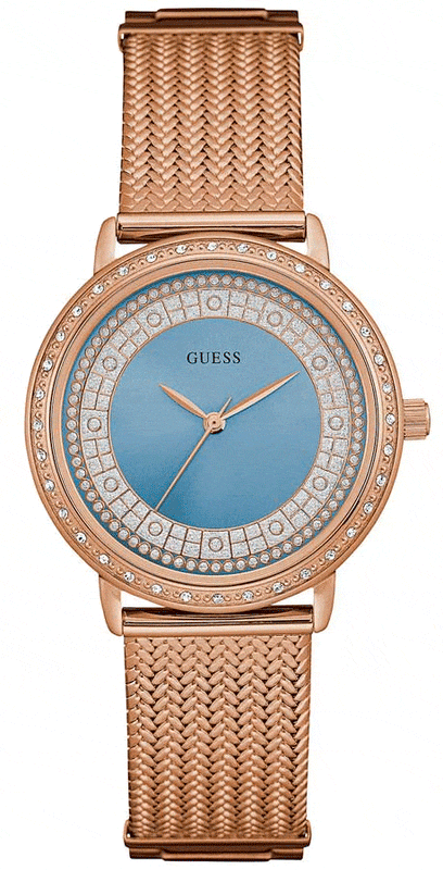 Buy Shop Guess Willow Crystal Blue Dial Rose Gold Mesh Bracelet Watch For Women - W0836L1 USA Online