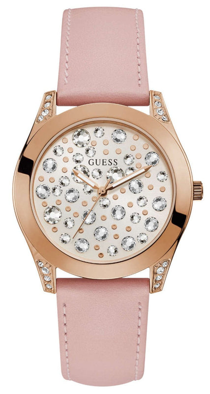 Buy Shop Guess Wonderlust Beige Dial Pink Leather Strap Watch for Women - W1065L1 USA Online