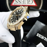 Buy Shop Guess Zeus Chronograph Diamonds Black Dial Black Silicone Strap Watch For Men - GW0208G2 USA Online