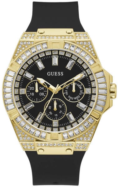 Buy Shop Guess Zeus Chronograph Diamonds Black Dial Black Silicone Strap Watch For Men - GW0208G2 USA Online