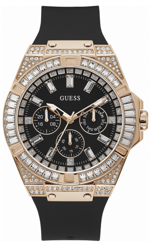 Buy Shop Guess Zeus Multifunction Crystals Black Dial Black Silicone Strap Watch For Men - GW0208G4 USA Online