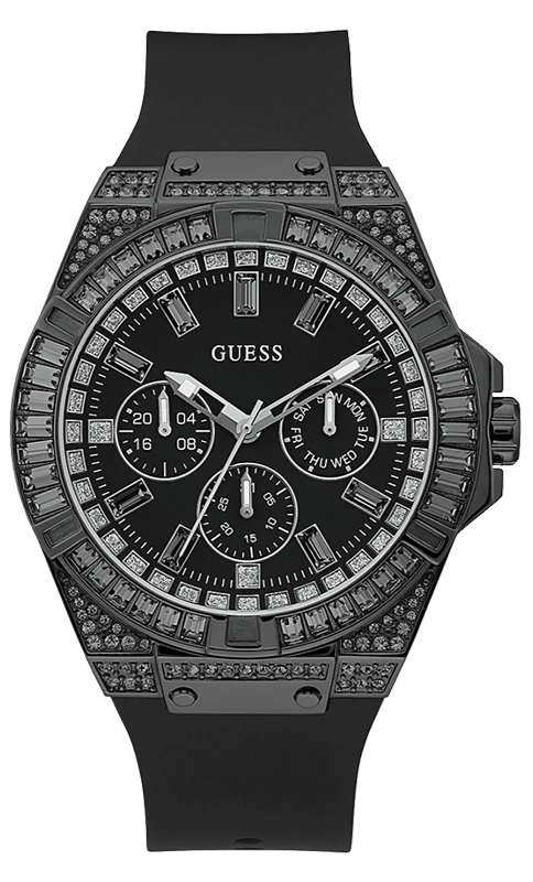 Buy Shop Guess Zeus Multifunction Crystals Black Dial Black Silicone Strap Watch For Men - GW0208G5 USA Online