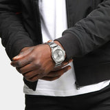 Buy Shop Guess Zeus Multifunction Diamonds Silver Dial Silver Steel Strap Watch for Men - GW0209G1 USA Online