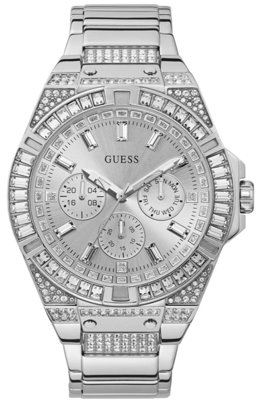 Buy Shop Guess Zeus Multifunction Diamonds Silver Dial Silver Steel Strap Watch for Men - GW0209G1 USA Online