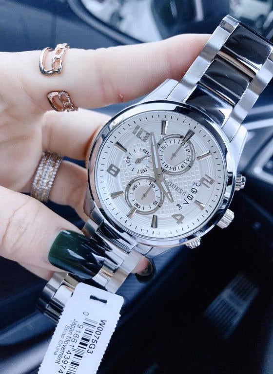 Buy Shop Guess Exec Quartz Silver Dial Silver Steel Strap Watch for Men - W0075G3 USA Online