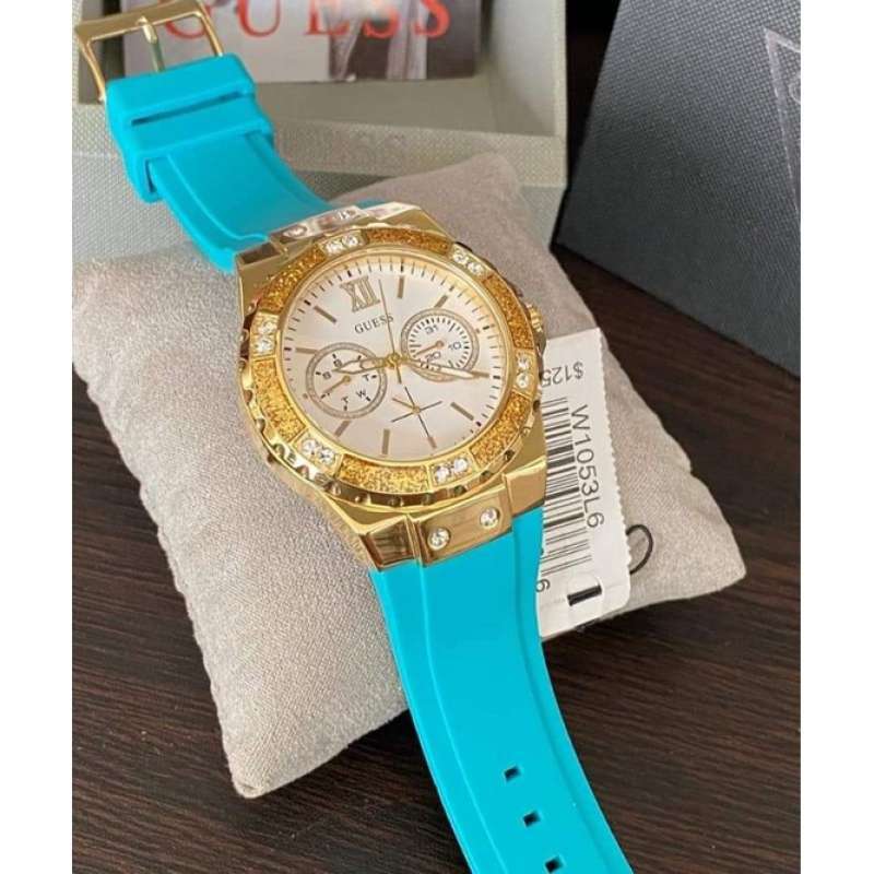 Buy Shop Guess Limelight Crystal White Dial Light Blue Rubber Strap Watch for Women - W1053L6 USA Online
