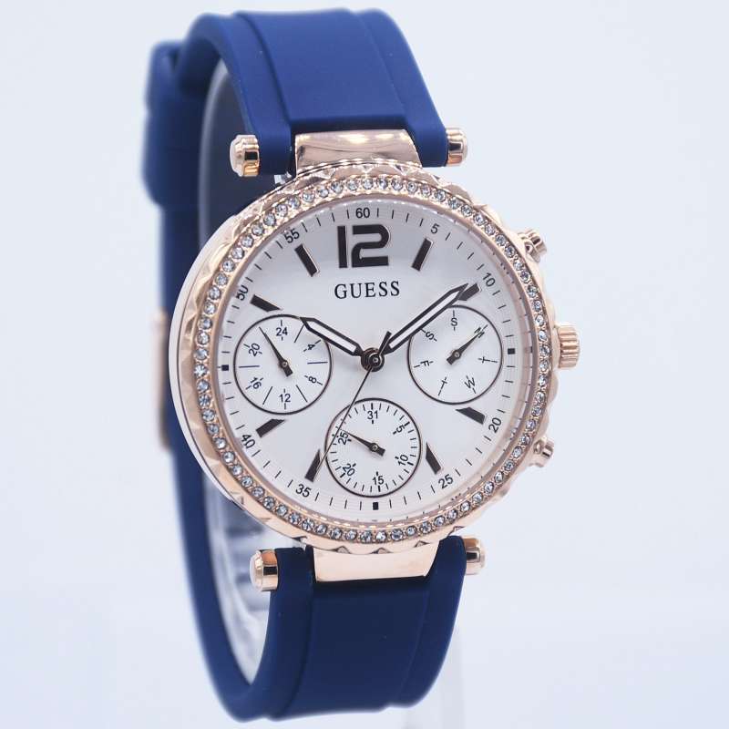 Buy Shop Guess Solstice Diamonds Silver Dial Blue Rubber Strap Watch for Women - GW0113L3 USA Online