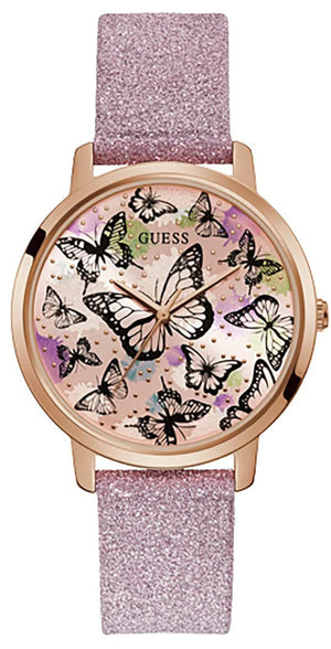 Buy Shop Guess Mariposa Pink Dial Pink Leather Strap Watch for Women - GW0008L2 USA Online
