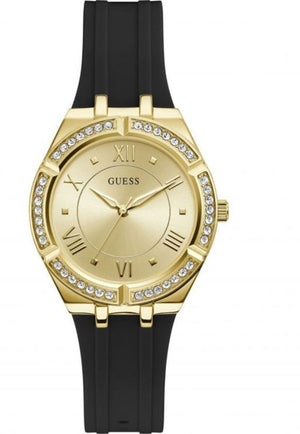 Buy Shop Guess Cosmo Diamonds Gold Dial Black Rubber Strap Watch for Women - GW0034L1 USA Online