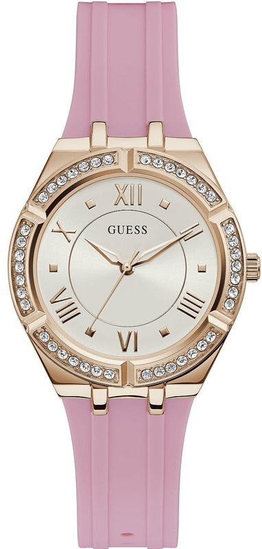 Buy Shop Guess Cosmo Diamonds Silver Dial Pink Silicone Strap Watch for Women - GW0034L3 USA Online