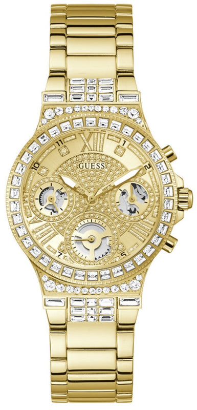Buy Shop Guess Moonlight Multi Function Diamonds Gold Dial Gold Steel Strap Watch for Women - GW0320L2 USA Online