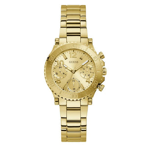 Buy Shop Guess Cosmic Chronograph Gold Dial Gold Steel Strap Watch for Women - GW0465L1 USA Online